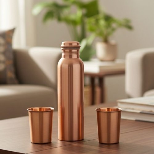 Matt Finish Pure Copper Bottle with 2 Glass Set