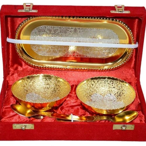 Pure Brass Embossed Silver Plated Bowl Set