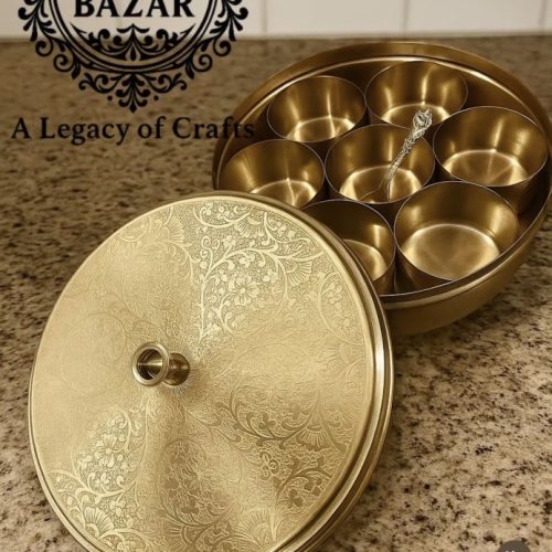 Pure Brass Embossed Spice Box