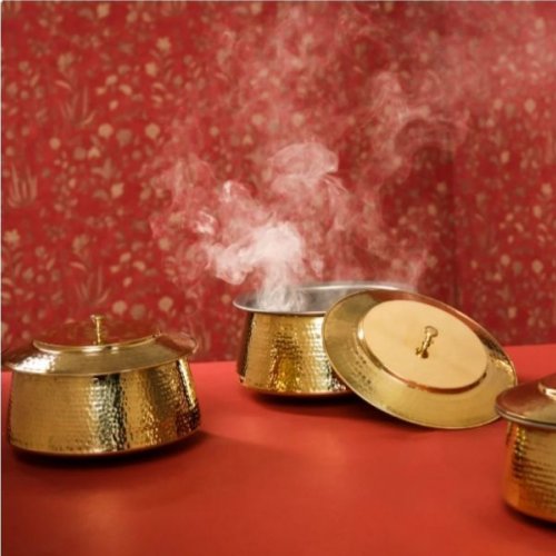 Pure Brass Hammered Handi with Lid