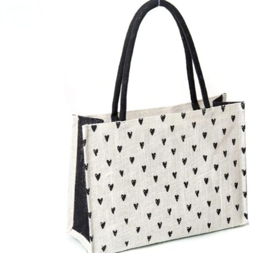 Black and White Jute Printed Shopping Bag