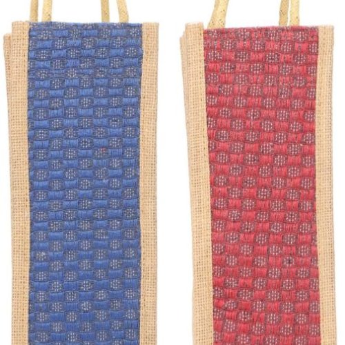 Rope Handle Printed Jute Water Bottle Bag