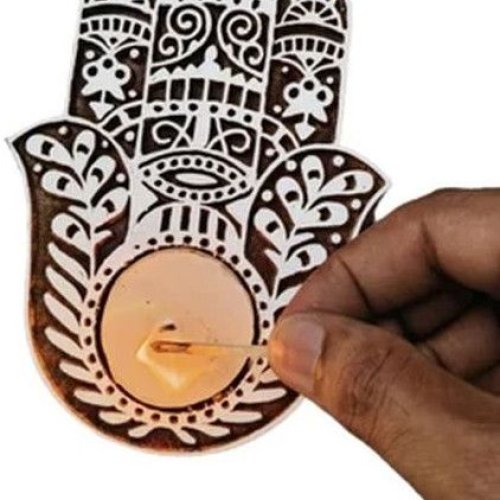 Hamsa Shape Wooden Tealight Candle Holder