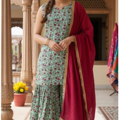 Cotton Printed Sharara Suit Set