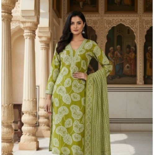 Cotton Sanganeri Print Straight Kurta Set