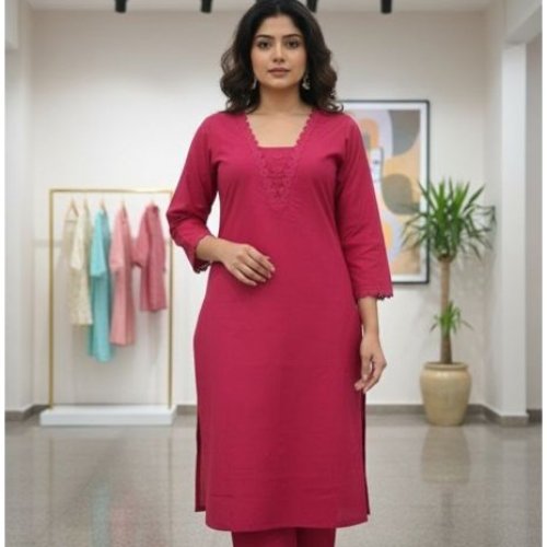 Cotton Plain Straight Kurta Set