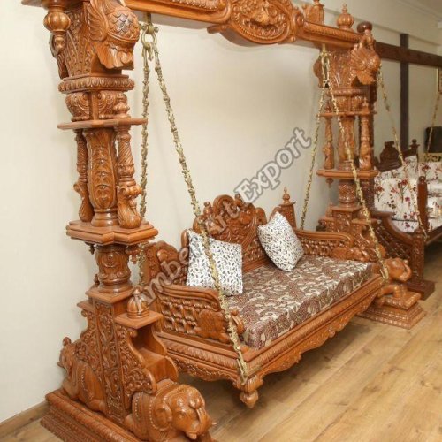 Elephant Hand Carved Teak Wood Swing