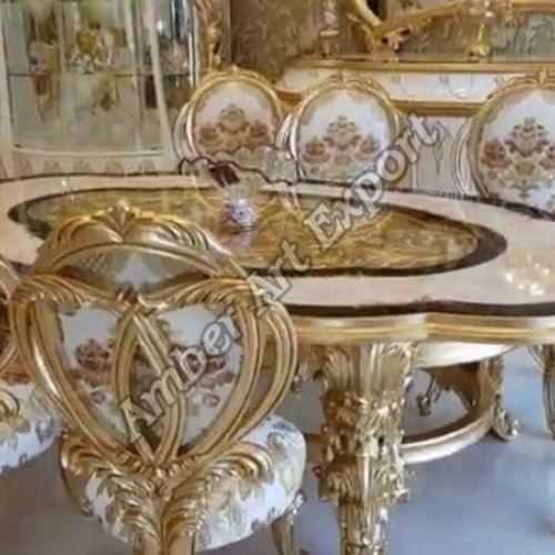 Teak Wooden Handcarved Royal Dining Table Set