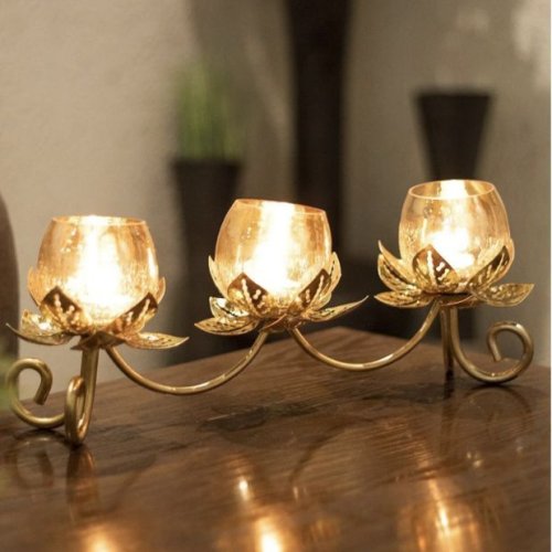 3 Lotus Golden T-Lite Holder