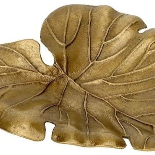 Aluminium Golden Leaf Shape Serving Tray