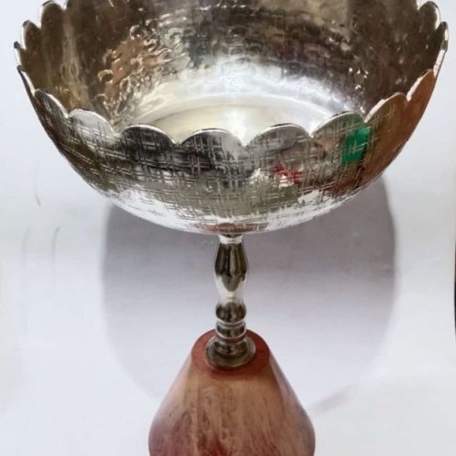 Aluminium Silver And Wooden Stand Bowl