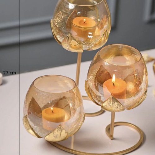 Glass Lotus Candle Holder Stand