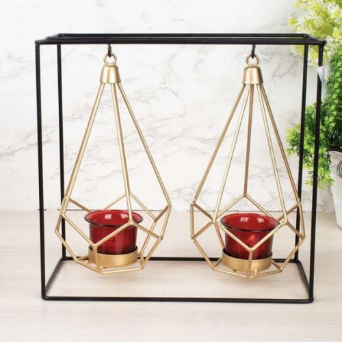Golden Hanging Geometric Tealight Candle Holders