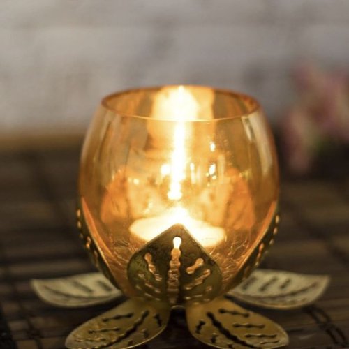 Golden Lotus Tea Light Holder