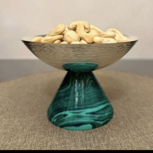Silver Polished Aluminium Bowl With Marble Base