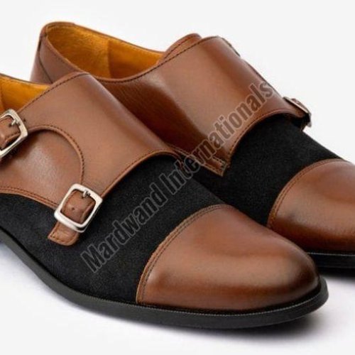Mens Black and Brown Double Monk Strap Leather Shoes