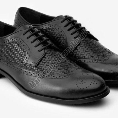 Mens Black Premium Leather Lace Up Derby Shoes