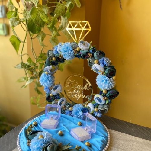 Engagement Ring Platter With Blue Flower Decoration