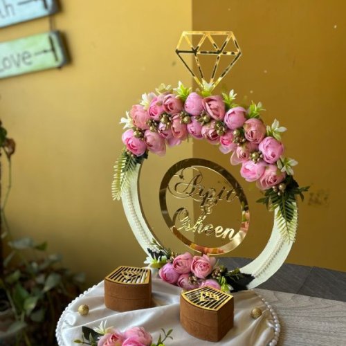 Engagement Ring Platter With Pink Peach Rose Decoration
