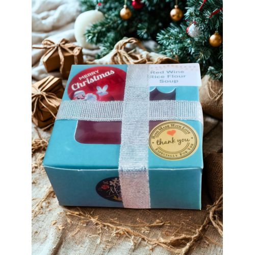 Handmade Red Wine and Rice Flour Soap, Natural Bath Bar with Decorative Gift Box
