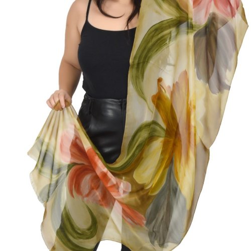 Pure Silk Chiffon Printed Ethnic Design Stole