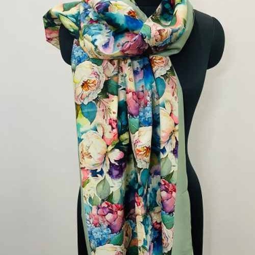 Cotton Silk Digital Printed Botanical Art Scarves