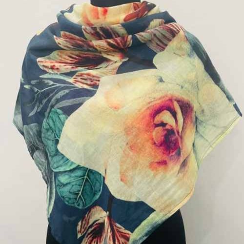 Cotton Square Artistic Floral Print Scarf