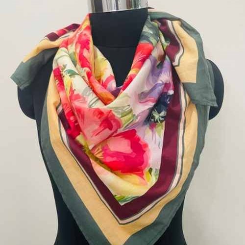 Cotton Square Botanical Theme Scarf