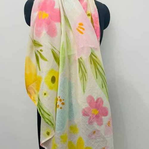 Cotton Square Floral Print Scarf