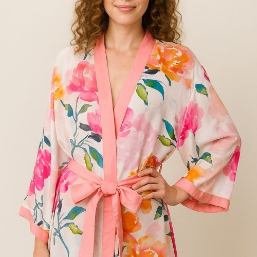 Floral Print Modal Satin Kimono