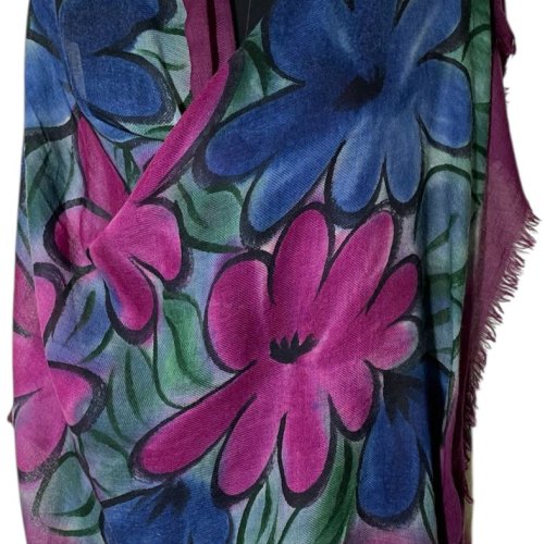 Pink Wool Hand Printed Floral Scarves