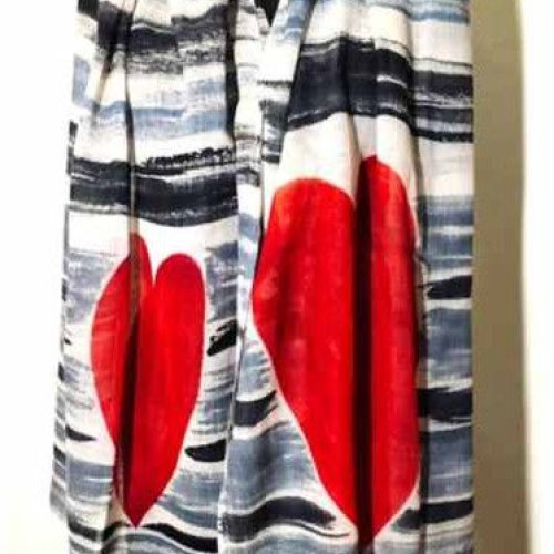 wool hand printed heart design scarves