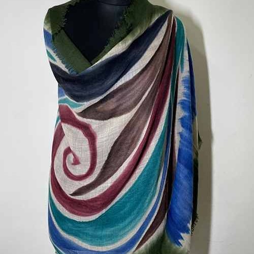 Wool Silk Hand Printed Designer Stole