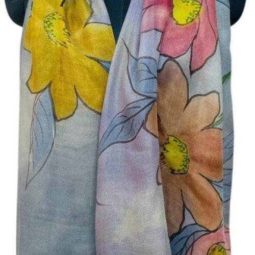Wool Silk Hand Printed Flower Pattern Scarves