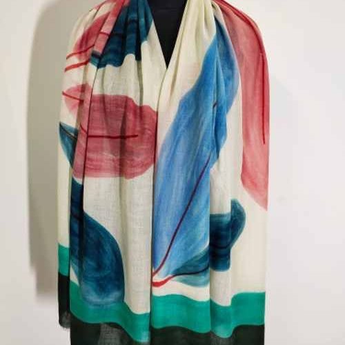 Wool Silk Hand Printed Leaf Stole