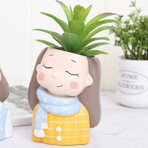 Resin Round Yellow Girl Planter Pot