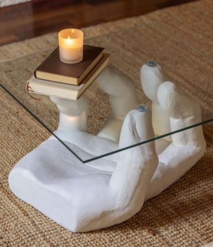 Sculptural Table with Glass Top