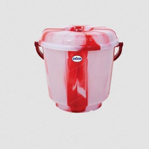 Plastic Red and White Bucket with Lid