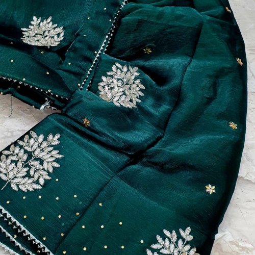 Dark Green Crushed Designer Saree