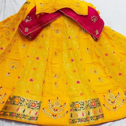 Embroidery Yellow Uppada Silk Semi Stitched Lehenga Choli