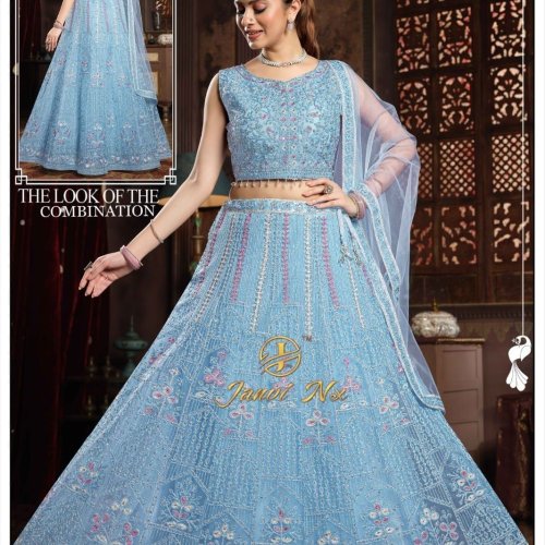 Festive Wear Embroidered Gorgette Net Lehenga Set