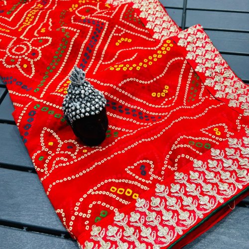 Gajji Silk Bandhani Gotta Patti Work Saree