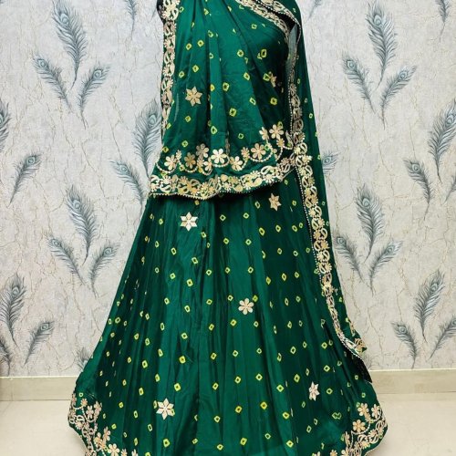 Green Embroidered Chinon Silk Lehenga Choli