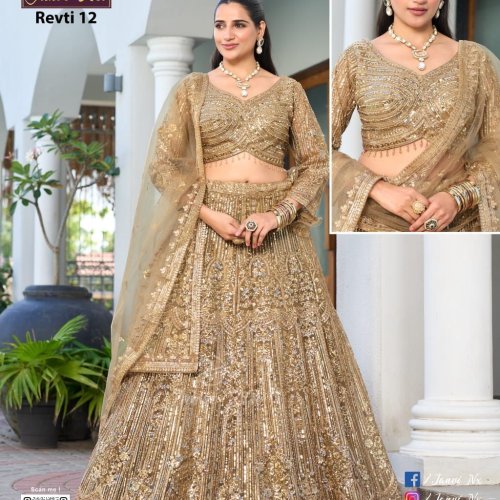 Mirror Embroidered Gorgette Net Wedding Lehenga