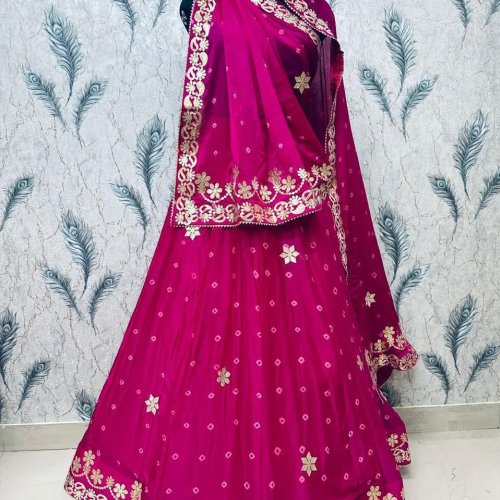 Pink Embroidered Chinon Silk Lehenga Choli