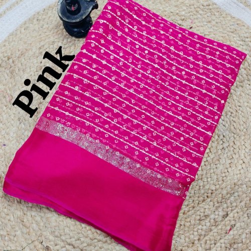Pink Pure Georgette Bandhej Printed Saree