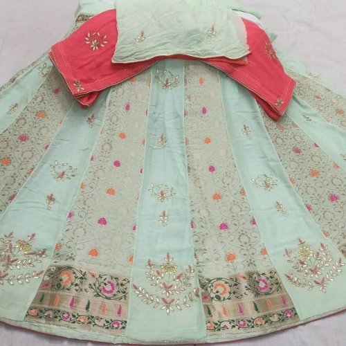 Pista Green Uppada Silk Semi Stitched Lehenga Choli