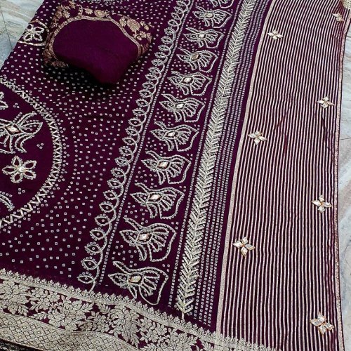 Purple Wedding Special Rajwadi Bandhani Saree