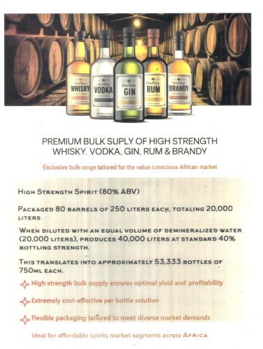 High Strength Bulk Whisky.rum/gin.vodka 80% Alc