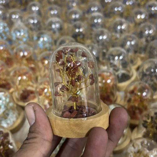 Natural Crystals Stone Tree with Glass Cover &AMP; Wooden